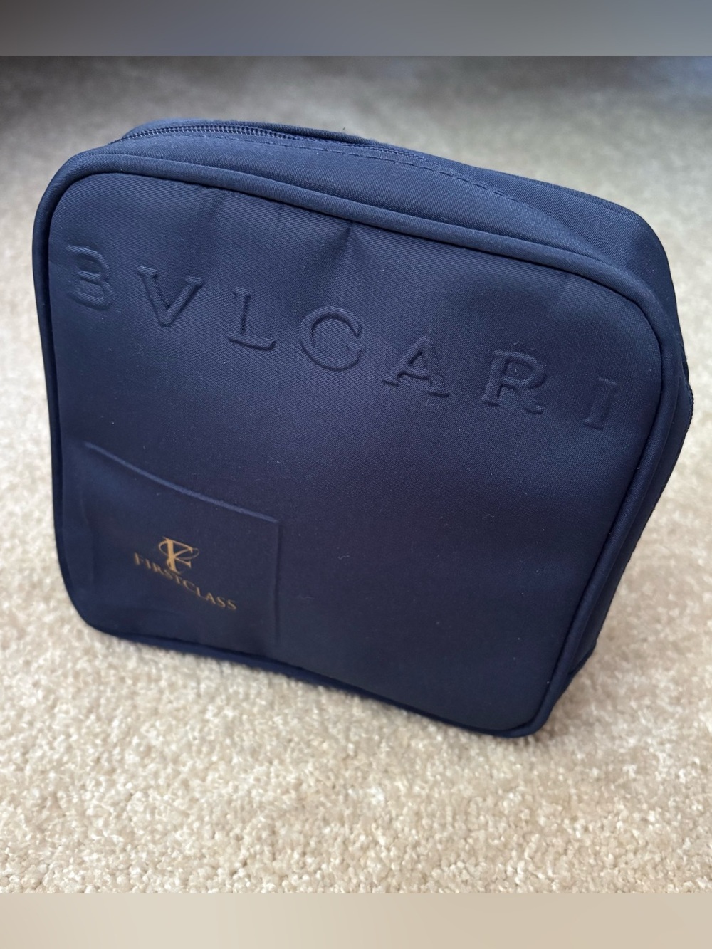 Bulgari Small Zipper Travel Pouch Men’s Dopp Kit Bag Navy Blue Luxury Designer